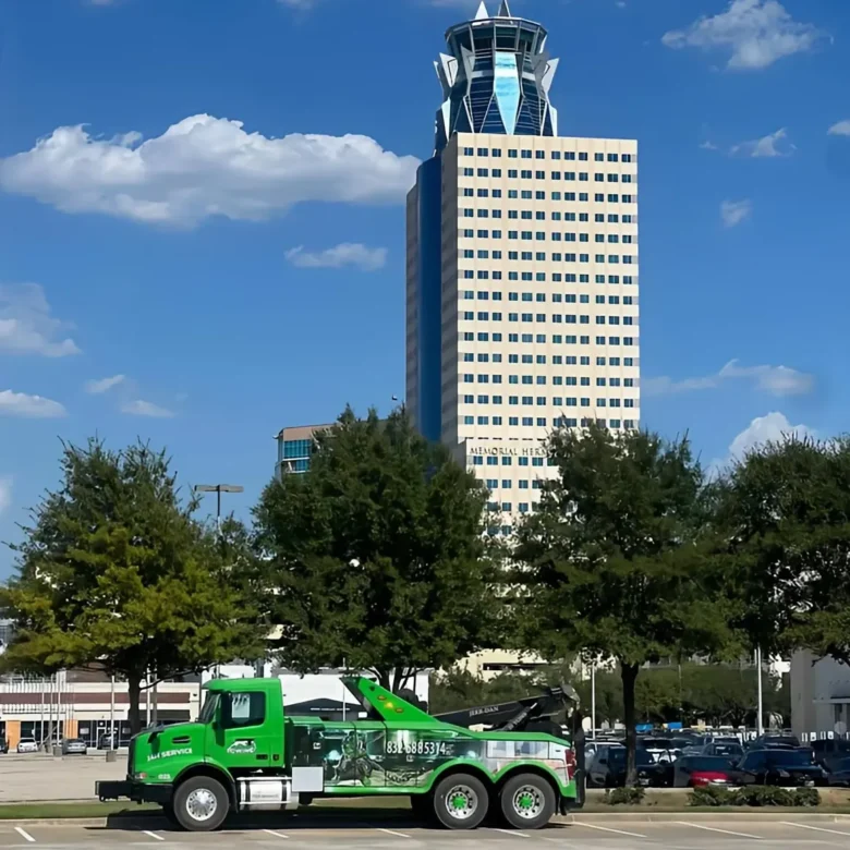 RT towing truck in the city