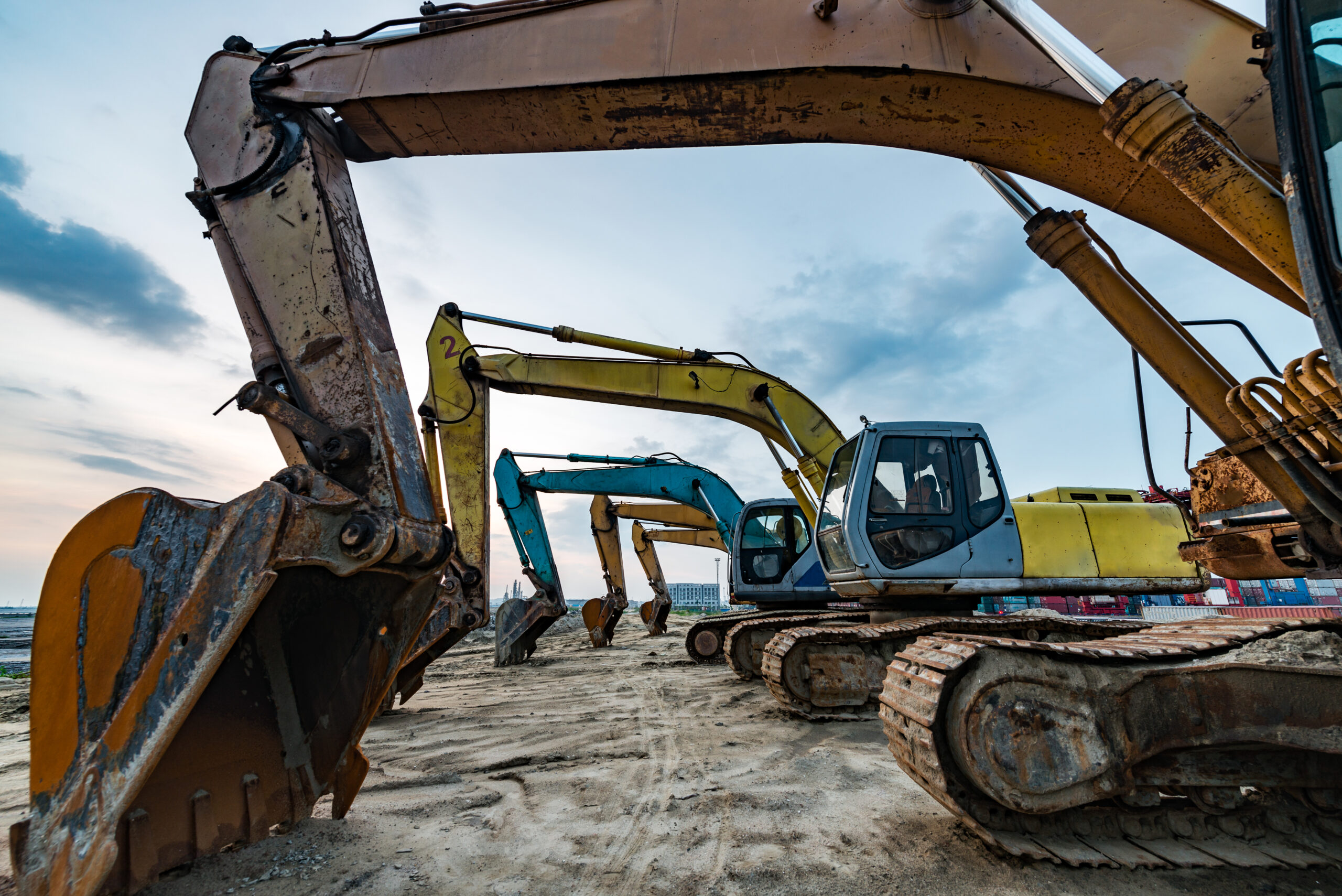 Construction equipment on site, handled by wrecker service Houston.